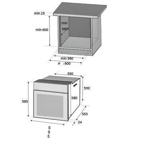 Pachet cuptor electric incorporabil 70L inox + plita gaz 59x51cm + hota 2 motoare 190W