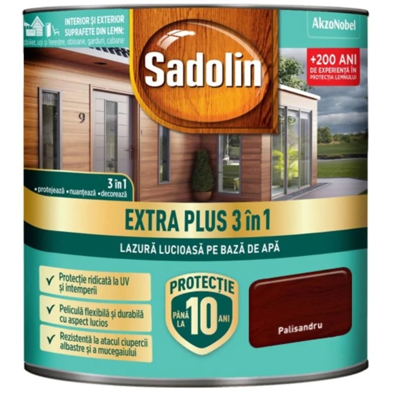 Lazură 3 în 1 lucioasă, pe bază de apă, Sadolin, palisandru 0.75L / 5738836