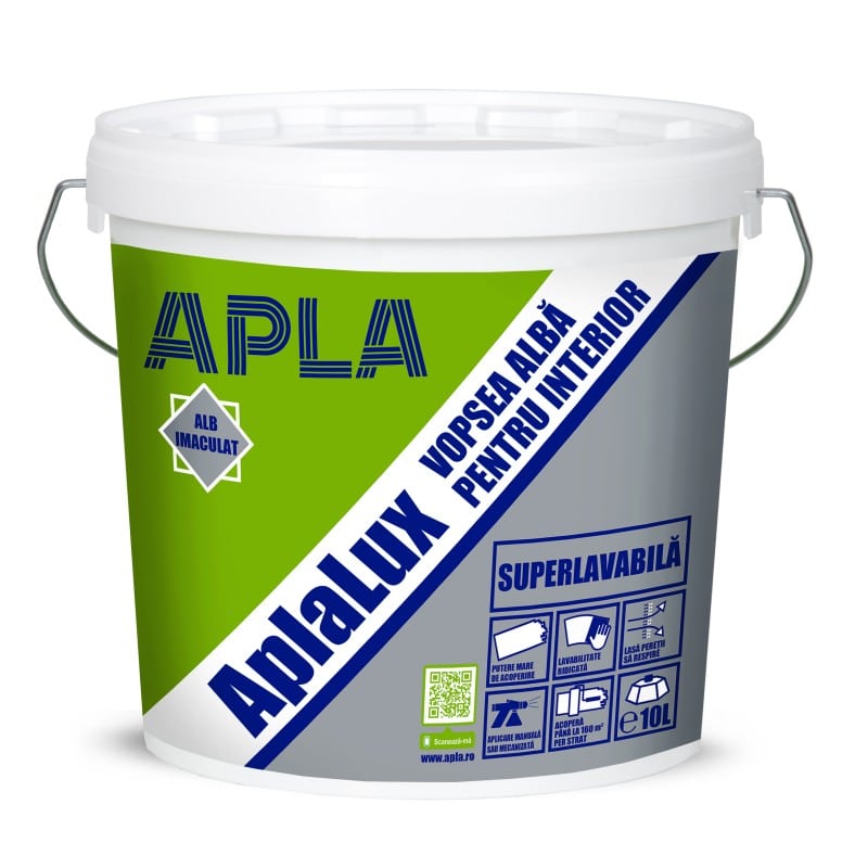 Vopsea superlavabila interior, 10 L, alb intens, finisaj mat
