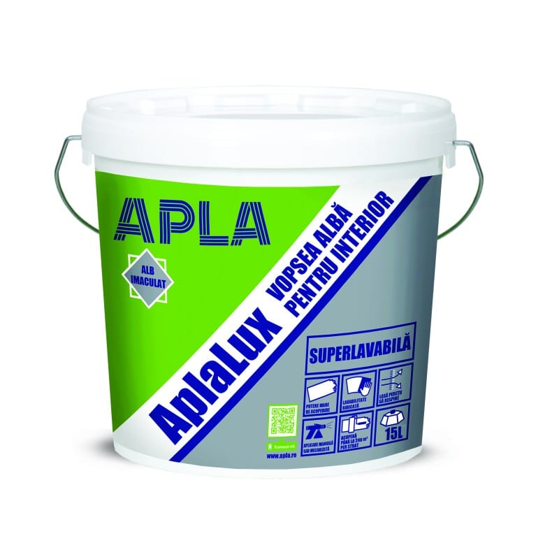 Vopsea superlavabila interior 15L, alb mat, putere mare de acoperire