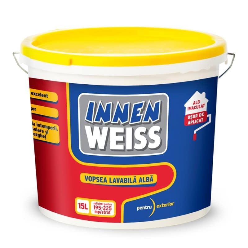 Vopsea lavabila exterior, alb, 15L, finisaj mat, rezistenta intemperii