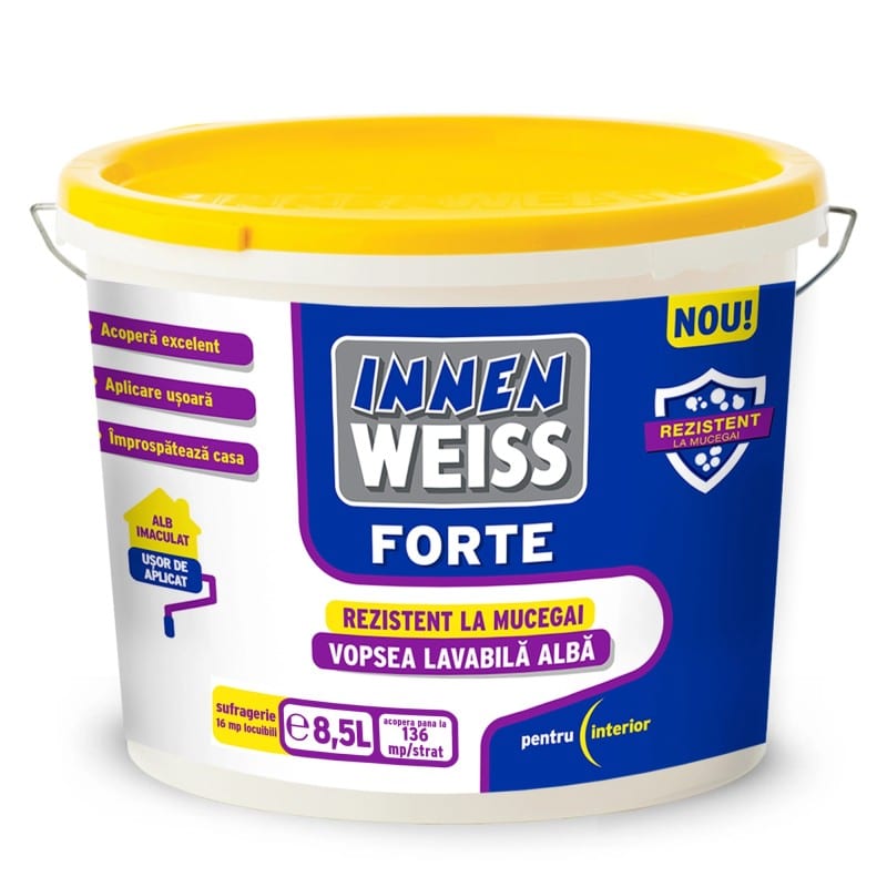 Vopsea lavabila interior, 8.5L, alb intens, putere mare de acoperire