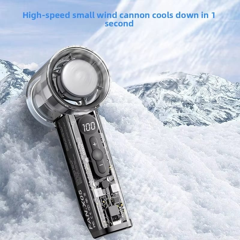 Mini ventilator portabil transparent cu gheață, încărcat prin USB, material ABS, pentru camping în aer liber, negru