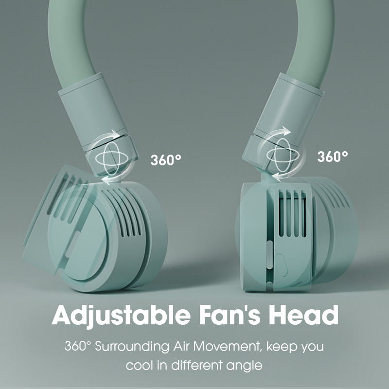 Ventilator portabil de gât cu design ergonomic 360°, alimentare USB, sistem hands-free, motor silențios și răcire personală pentru utilizare indoor/outdoor, gri