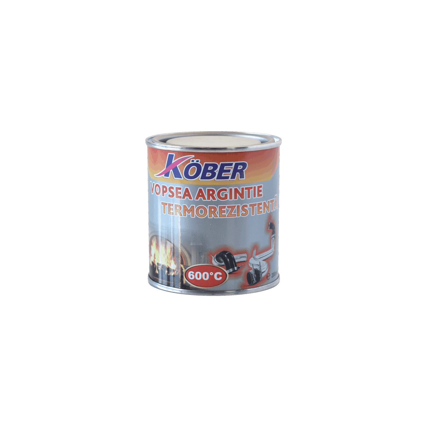 Vopsea termorezistenta argintie, rezistenta pana la 600°C, 0.2L