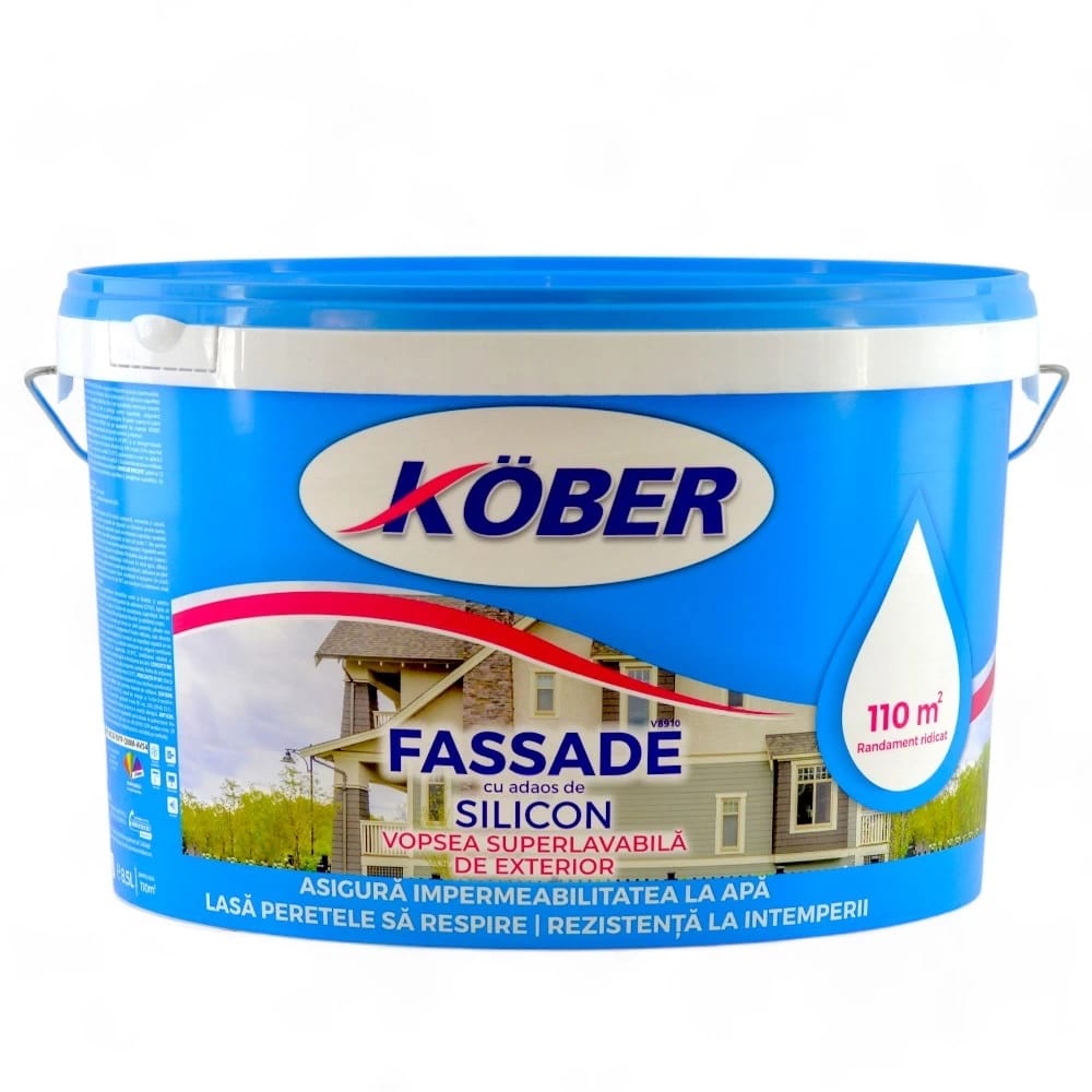 Vopsea lavabila pentru exterior, fassade silicon, 8.5L, alba mata