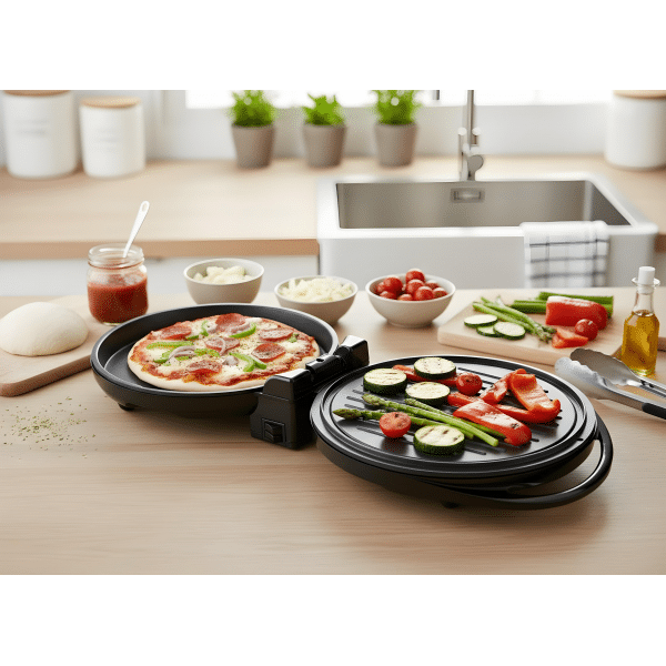 Tigaie electrica multifunctionala pizza si grill, putere 1500W, strat antiaderent