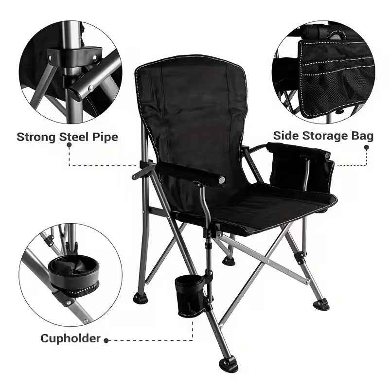 Scaun pliabil pentru camping, portabil, negru, usor de transportat