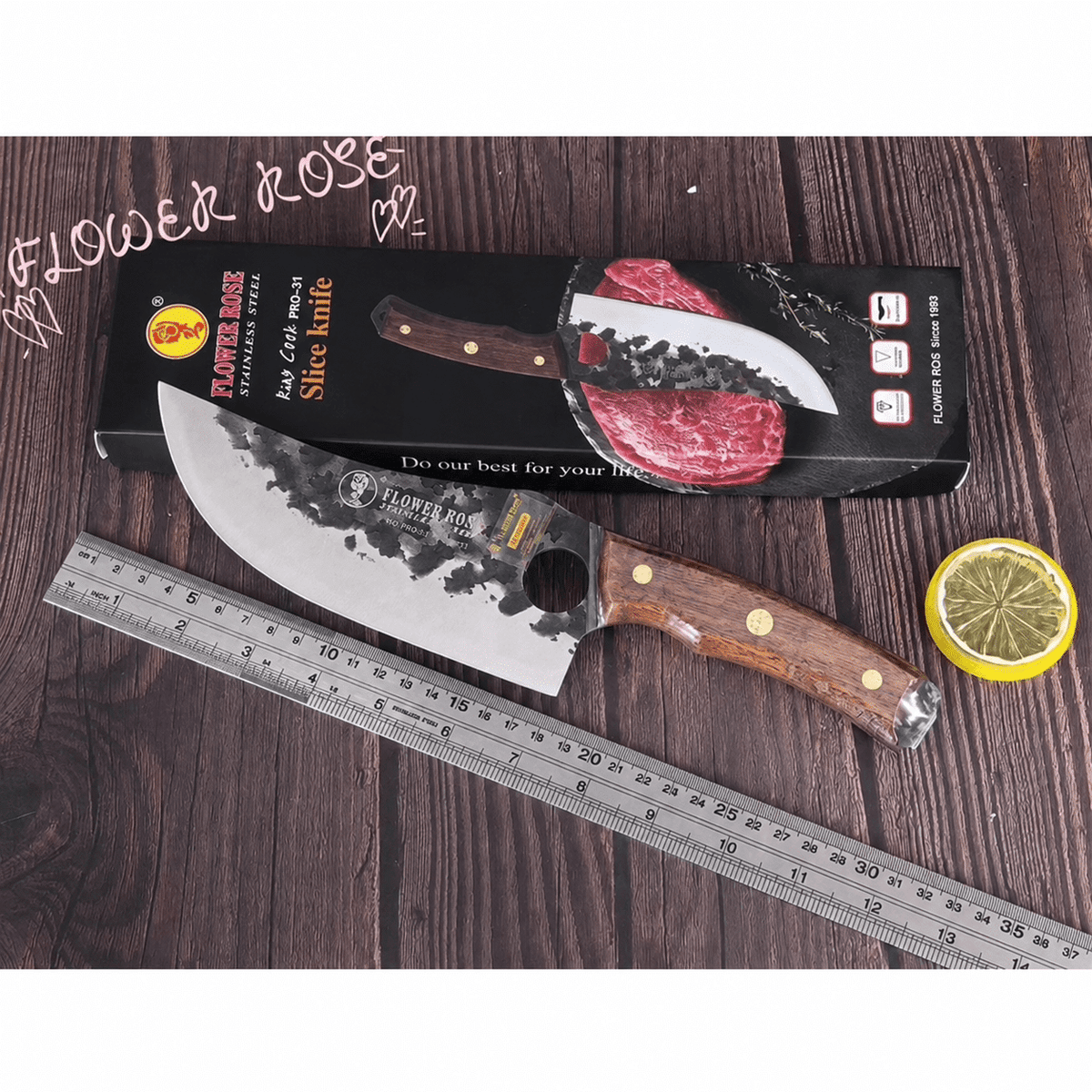 Cutit profesional universal, lama 17.5 cm, maner lemn ergonomic, lungime 31 cm
