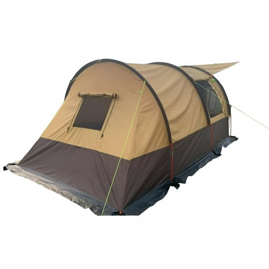 Cort camping tunel 6 persoane, 2 camere + living, impermeabil, copertina frontala