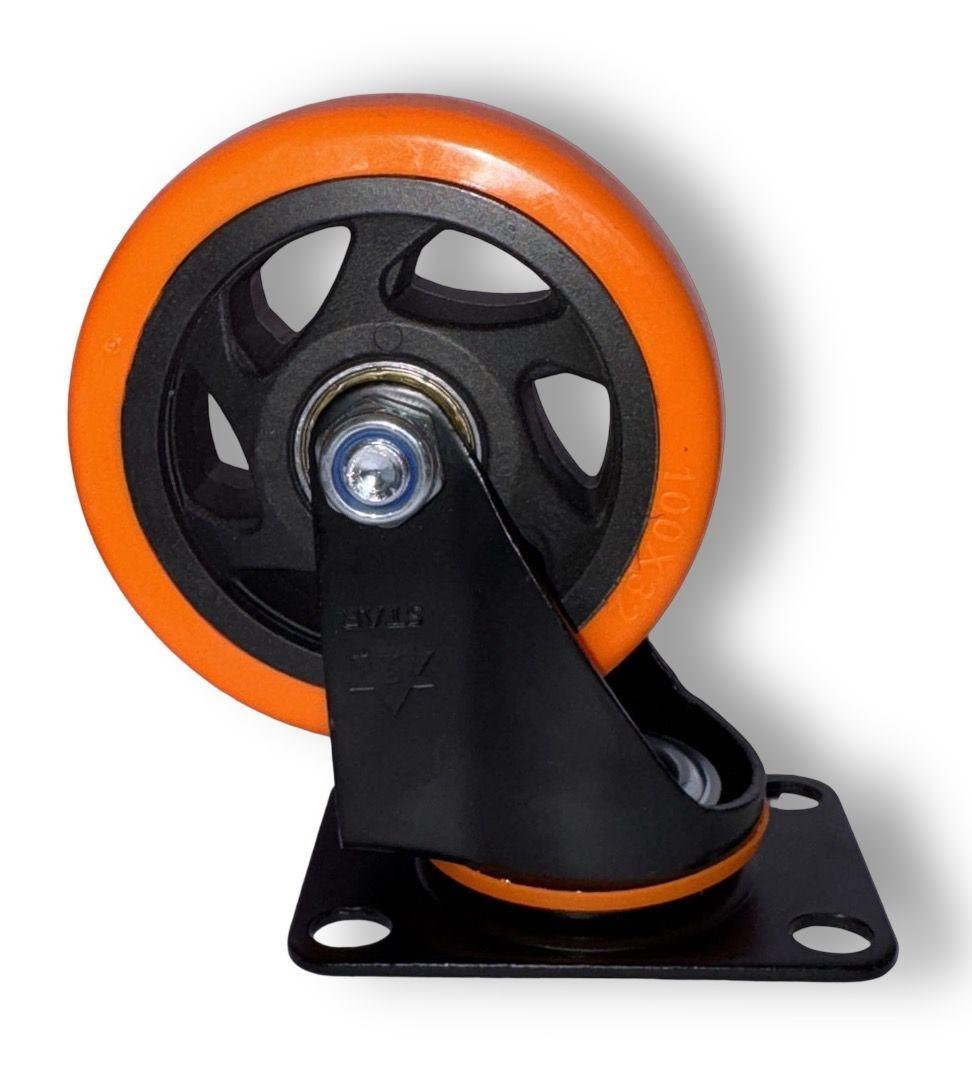 Roata pivotanta 4 inch, portocalie, rotire 360°, rezistenta si mobilitate