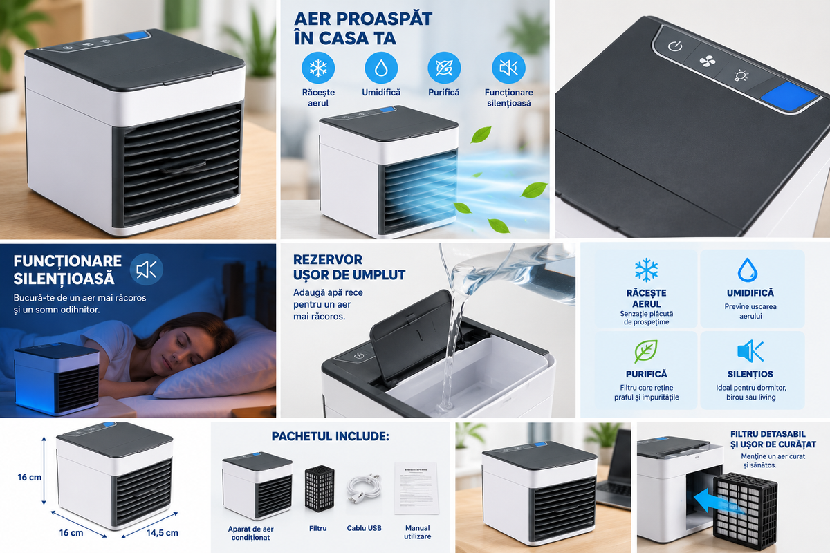 Aparat De Aer Conditionat FOXMAG24, Cu Functie De Racire, Umidificare Si Purificare A Aerului, Gri/Alb