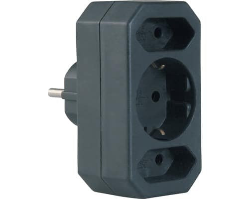Adaptor triplu 1xSchucko + 2xEuro, 16A, 250V, negru