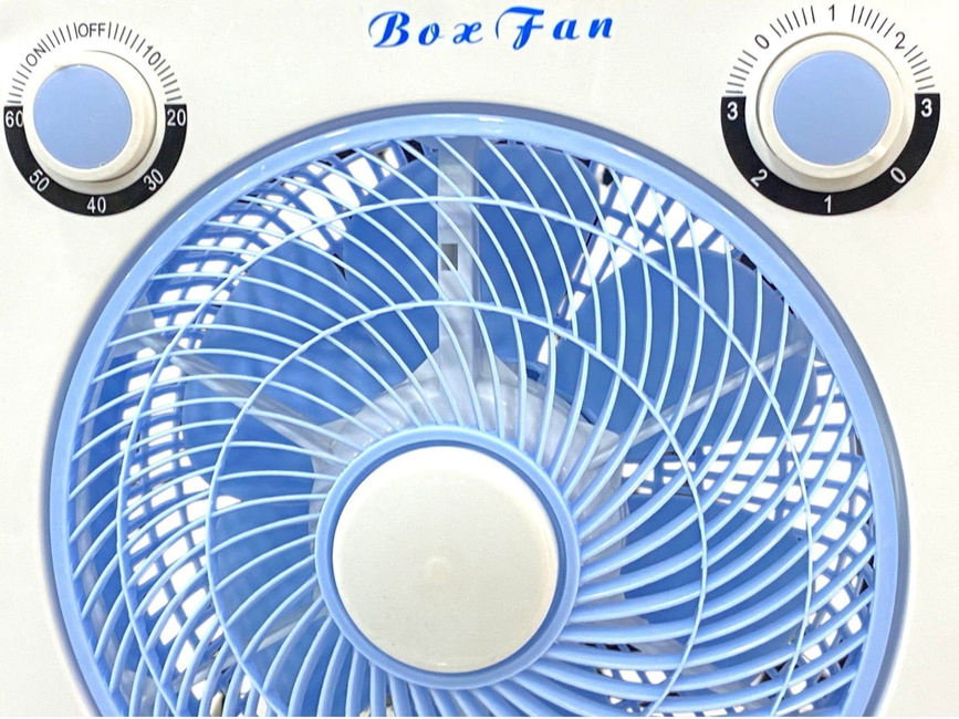 Ventilator Box de Cameră și Masă, 3 Viteze, Grilă Rotativă, Portabil, Alb/Albastru