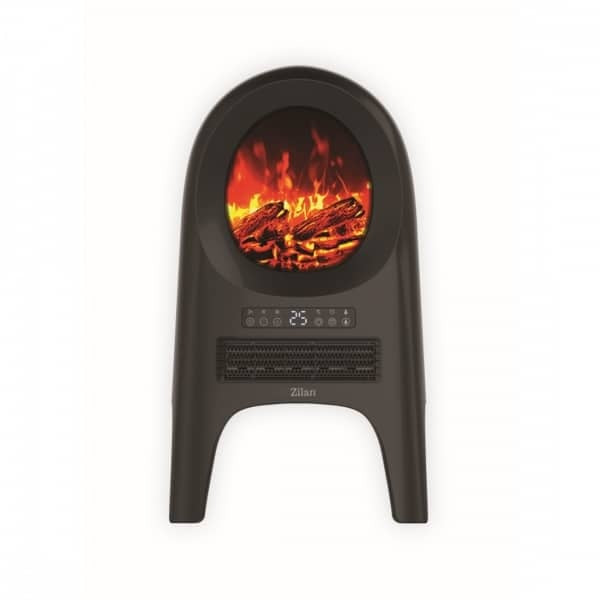 Aeroterma ceramica tip semineu neagra cu animatie si telecomanda, 2000W