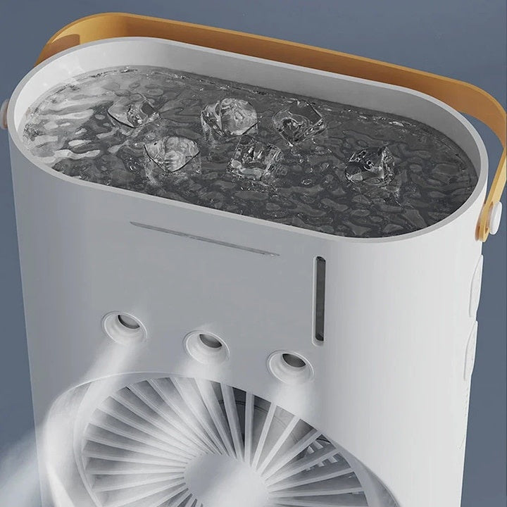Aparat de aer conditionat portabil de birou cu umidificare prin pulverizare si telecomanda, multifunctional, ecologic, racire eficienta, alb