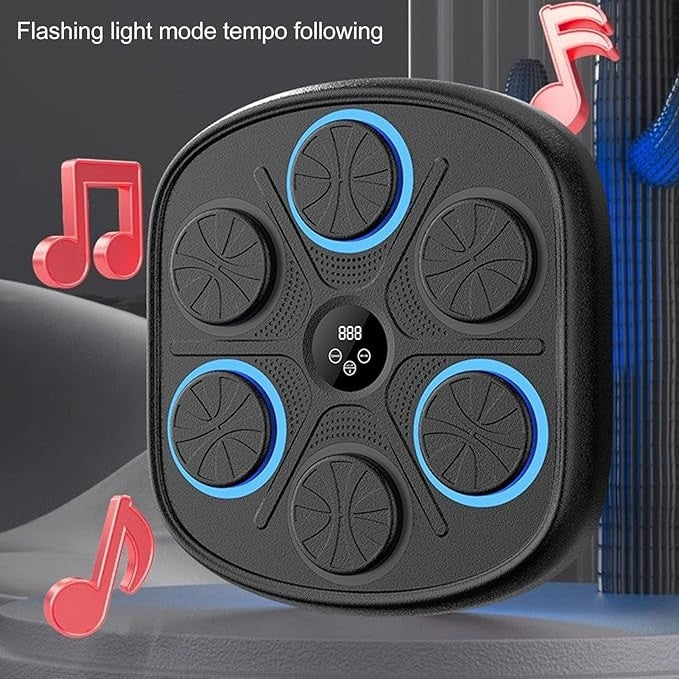 Aparat de box, cu Bluetooth pentru copii si adulti, muzical, display pentru monitorizarea loviturilor, Iluminare LED a zonei de lovire, cu sistem de fixare in perete, negru