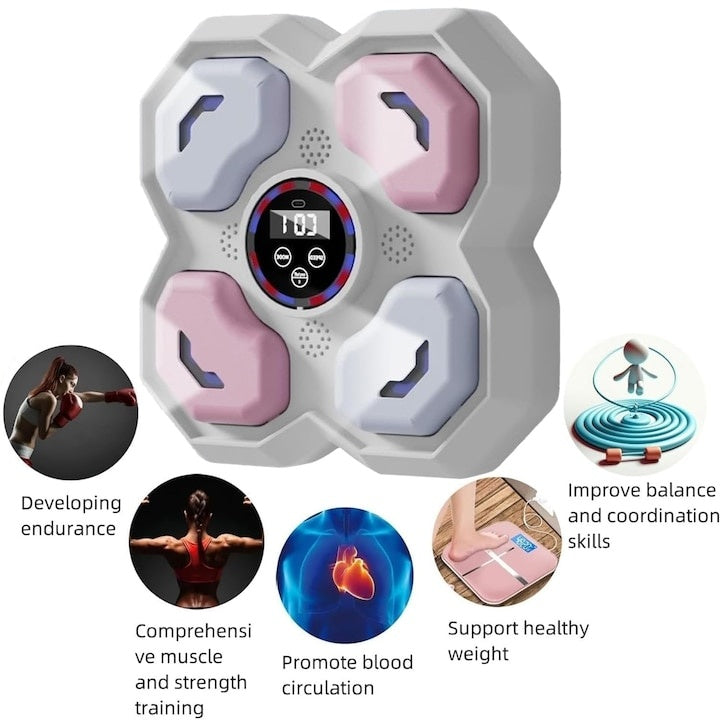 Aparat de box muzical cu Bluetooth pentru copii, viteza reglabila pentru adulti, joc de box muzical pentru incepatori, tampon electronic de box montat pe perete, Gri