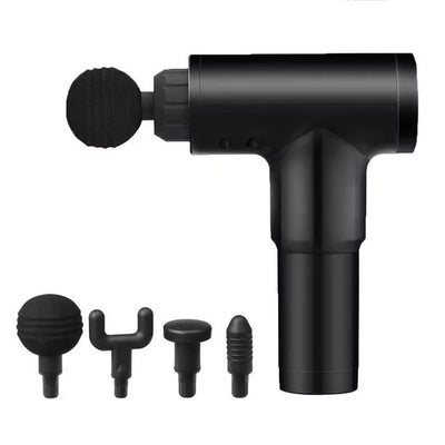 Aparat de masaj Ubitec ® Gun Profesional, 4 capete interschimbabile, 5 trepte de viteza, Negru