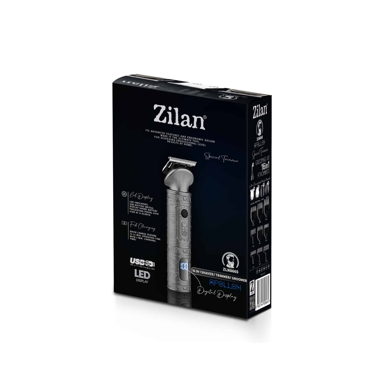 Aparat de tuns electric 16 in 1 pentru barbati, reincarcabil, LED, gri
