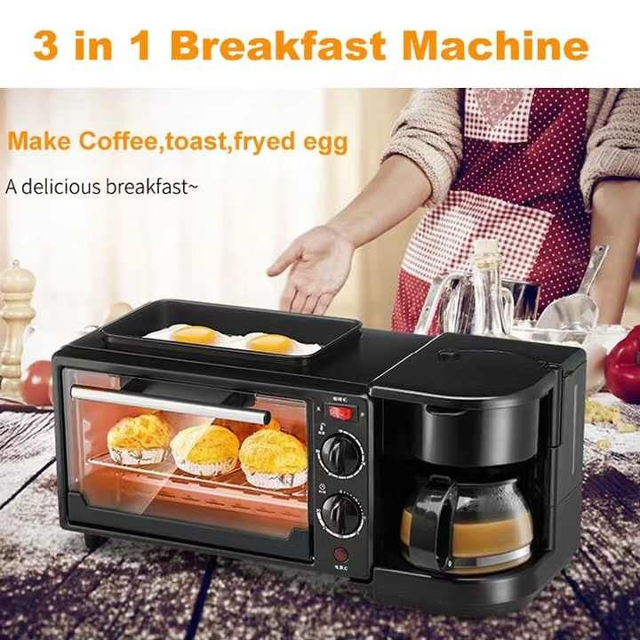Aparat electric, multifunctional, pentru mic dejun si cafea, cu grill si cuptor incorporat, din metal, capacitate 9L, putere 1250 W, negru