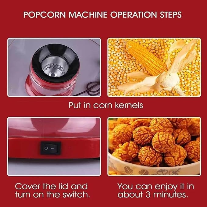 Aparat pentru facut popcorn, cu aer cald, pentru gatit fara ulei si grasimi, bol de servire deatasabil, putere 1200W, rosu