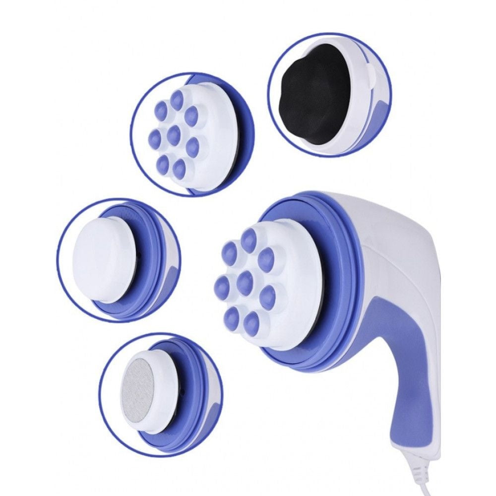 Aparat Relax&Tone pentru masaj corporal, 3 capete interschimbabile, culoare alb/albastru