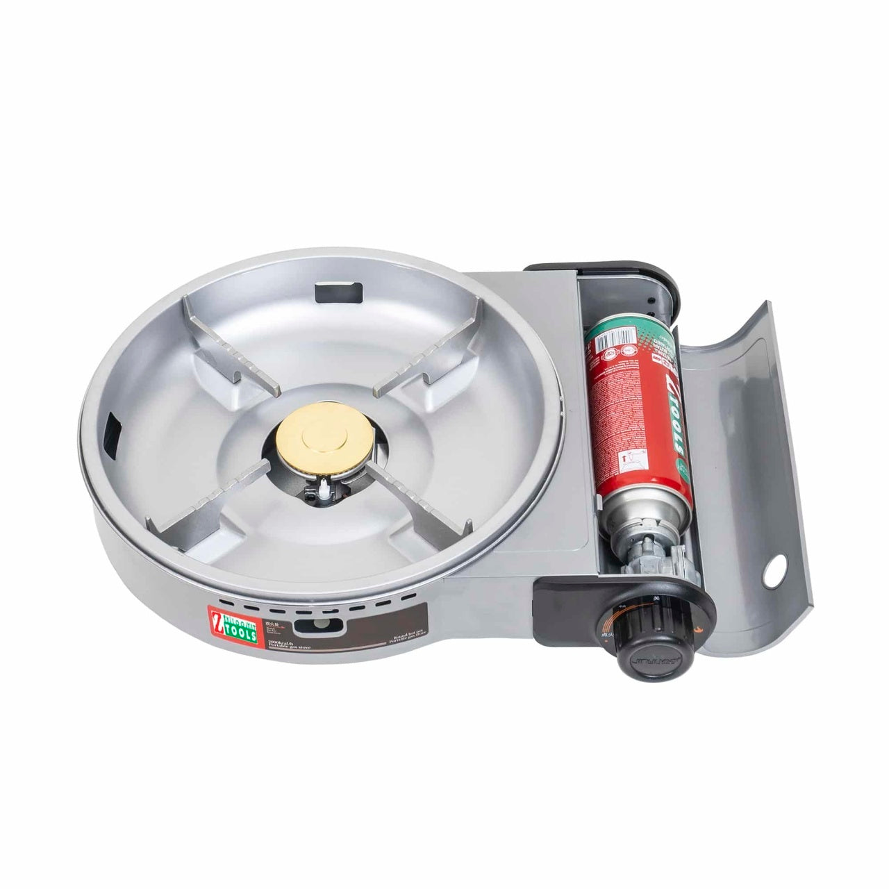 Aragaz camping cu oala si capac din sticla, 2.3 kW, aprindere electrica, gri