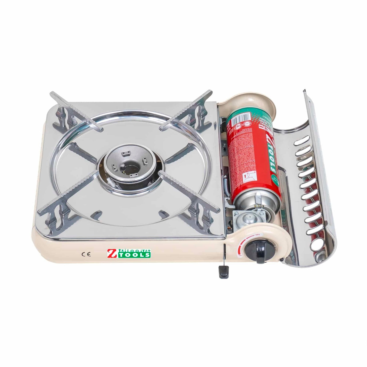 Aragaz camping inox cu aprindere electrica, 2.5kW, crem, 1 arzator