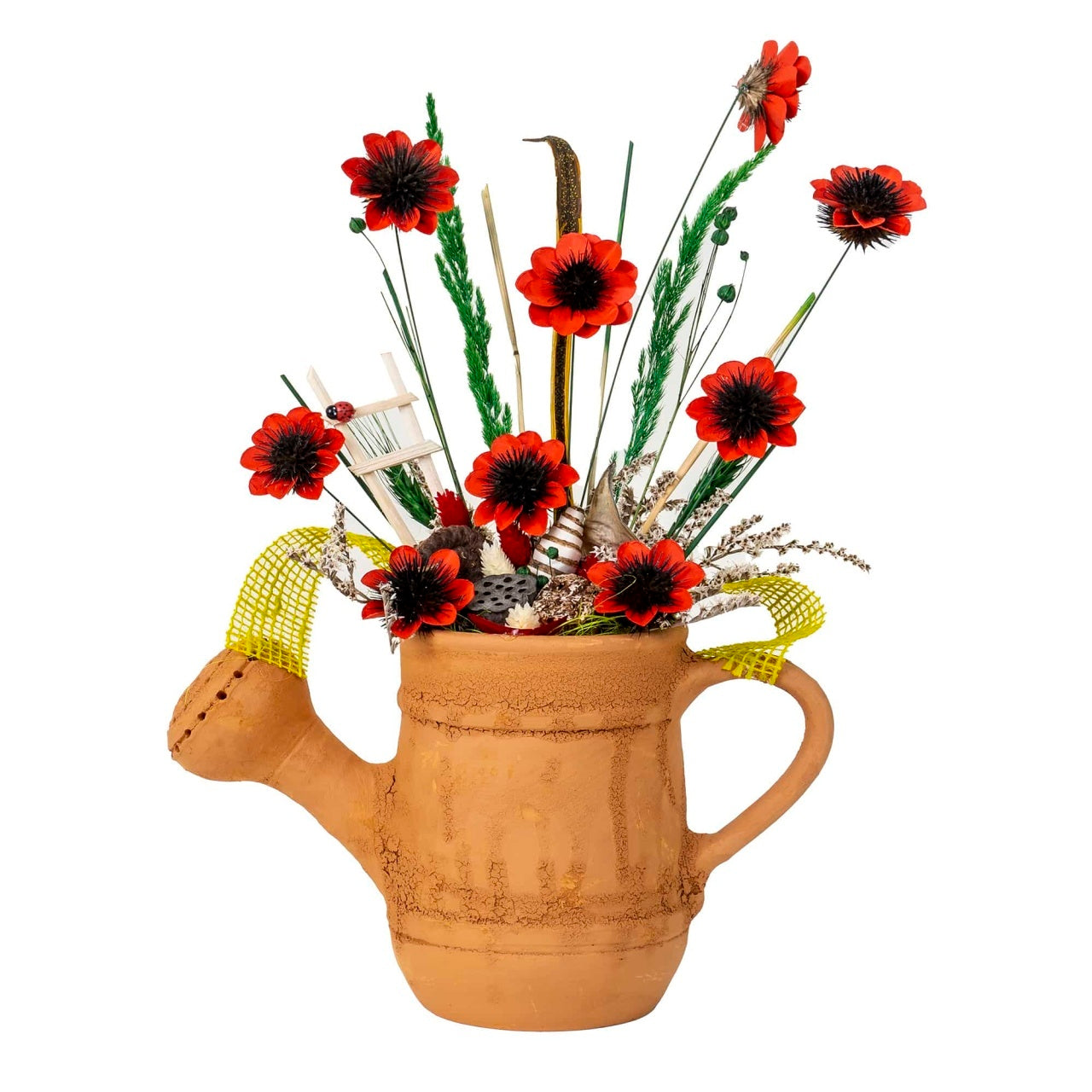 Aranjament stropitoare mare din ceramica cu flori multicolor, 43 cm