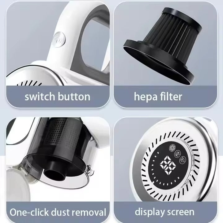 Aspirator fara fir, cu acumulator, fara sac, ecran LCD, autonomie 30-60 minute, usor de manevrat si depozitat, cu accesorii pentru masina si canapele, alb