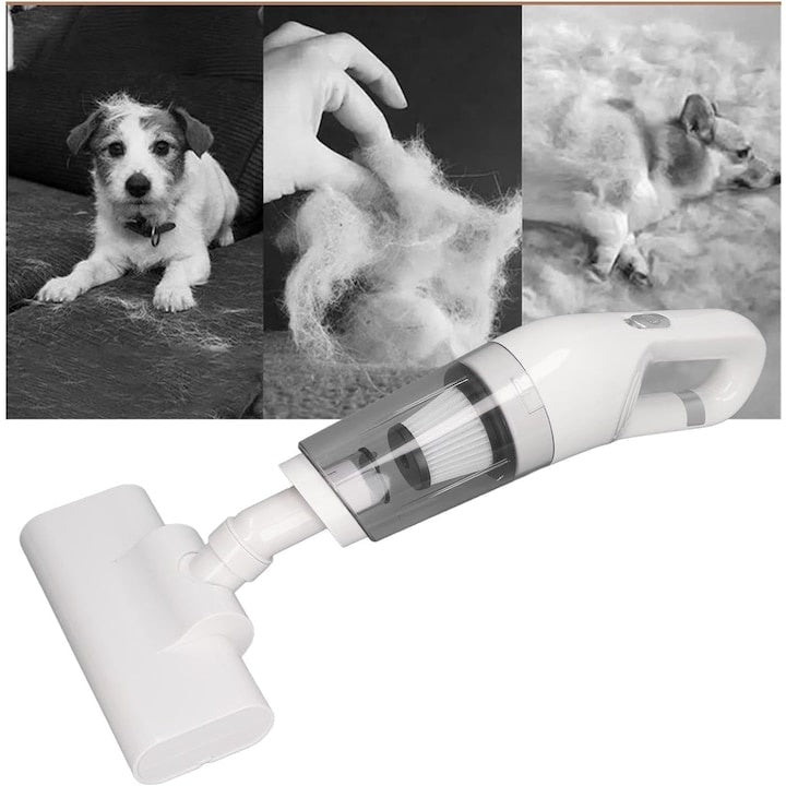 Aspirator fara fir, de mana, putere 120W, 2 moduri de utilizare, cu accesorii incluse, filtru HEPA, Wireless, alb
