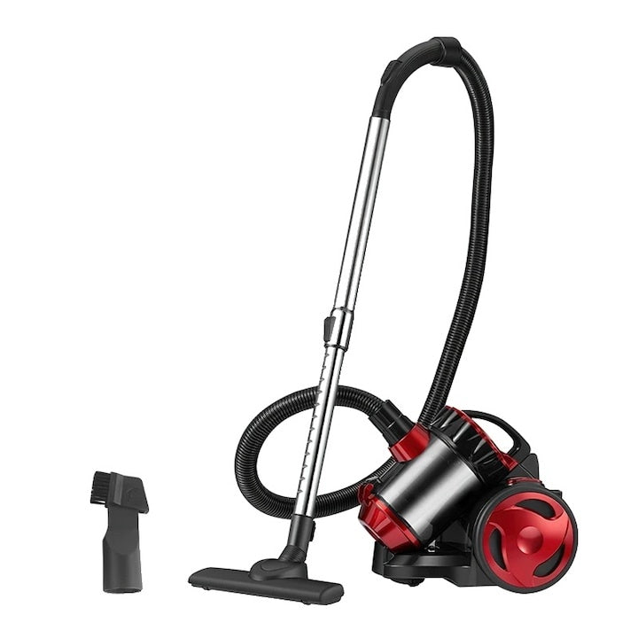 Aspirator fara sac, putere motor 2000 W, capacitate rezervor 1,5 L, sistem de filtrare ciclonic, cablu de 5 m, rosu/negru