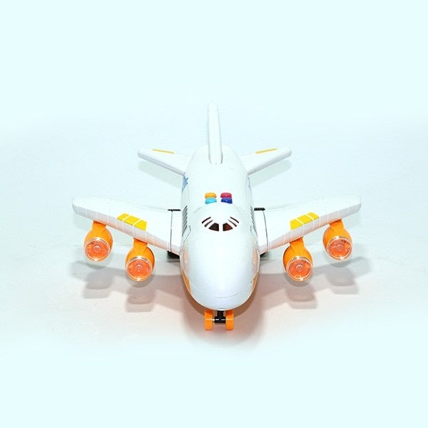Avion de jucarie, cu telecomanda, sunete si lumini, functioneaza cu baterii, din ABS, alb