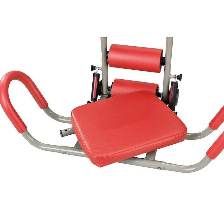 Banca de gimnastica, pentru exercitii complete, dimensiuni 76 x 55 x 68 cm, cu 2 roti din cauciuc, din metal si piele sintetica, rosu