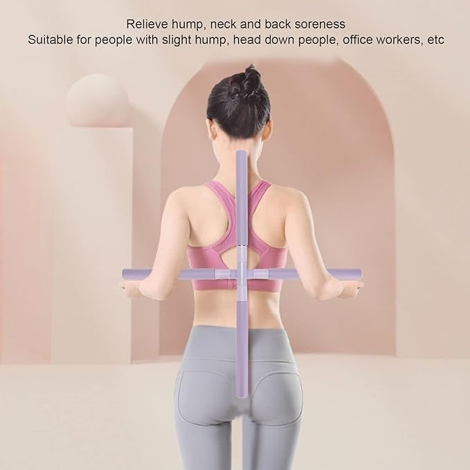 Bara aerobica si extensibila, pentru corectarea posturii, cu manere ergonomice, din metal si silicon, alb/roz