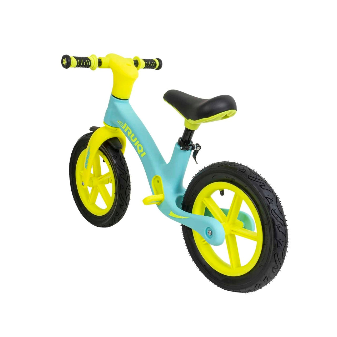 Bicicleta fara pedale pentru copii, roti de cauciuc 12 inch si scaun reglabil, +3 ani, bleu si galbe