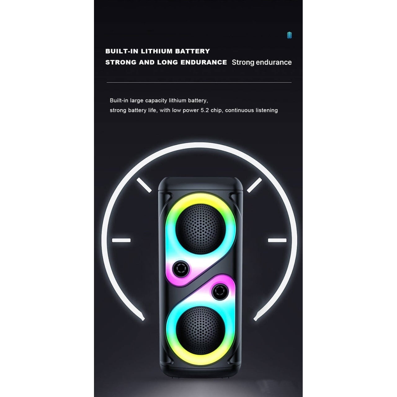Boxa portabila cu lumini RGB, putere 10W, MP3, USB, bluetooth, TF, slot microfon, karaoke, acumulator, negru