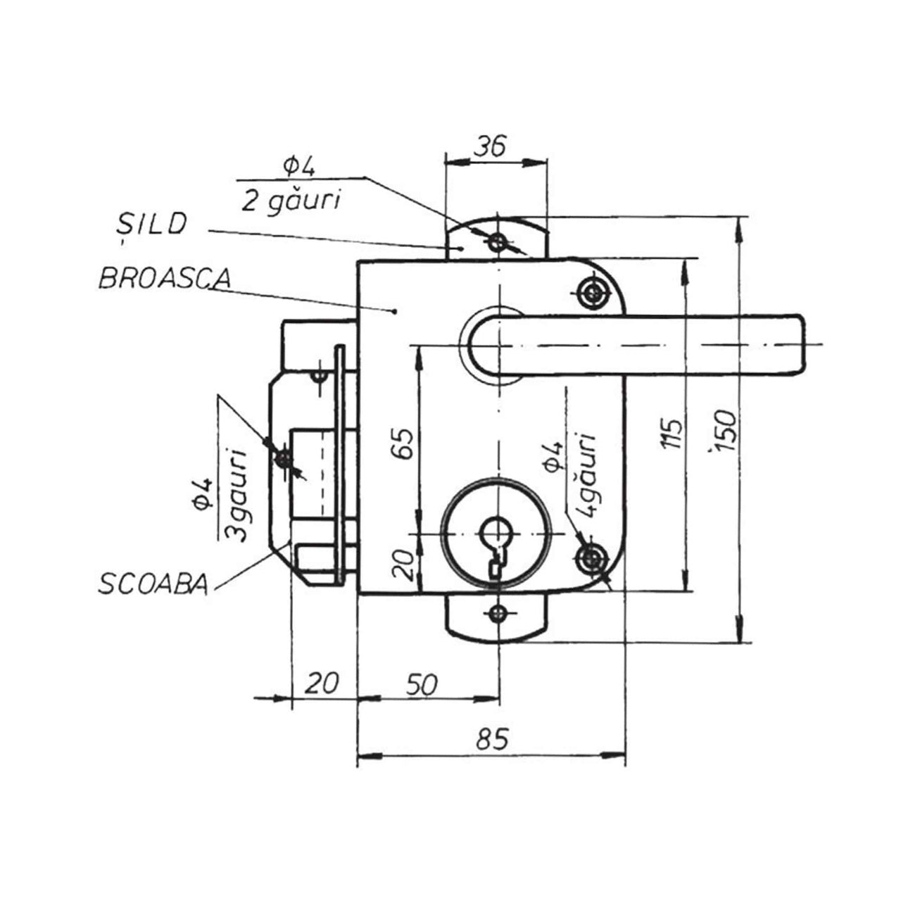 Broasca aplicata dreapta 12-08 cu doua chei RAL 8019
