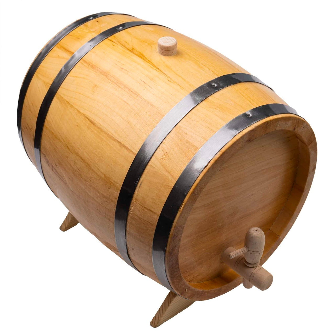 Butoi decorativ din lemn masiv de arin, capacitate 10L, cu robinet