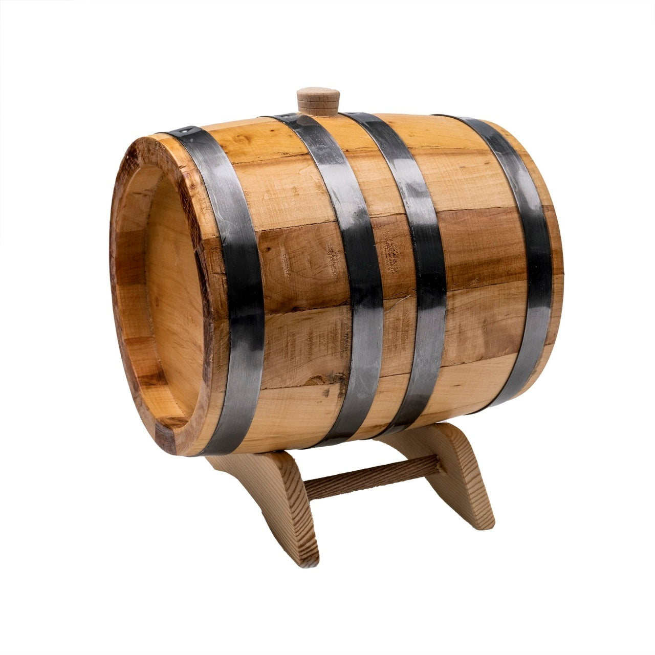 Butoi decorativ din lemn masiv de arin, capacitate 3L, cu robinet
