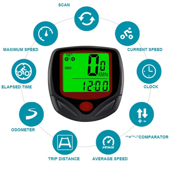 Calculator pentru biciclete, computer electric pentru motociclete de munte, temporizator LED, display LCD, plastic ABS, negru/rosu