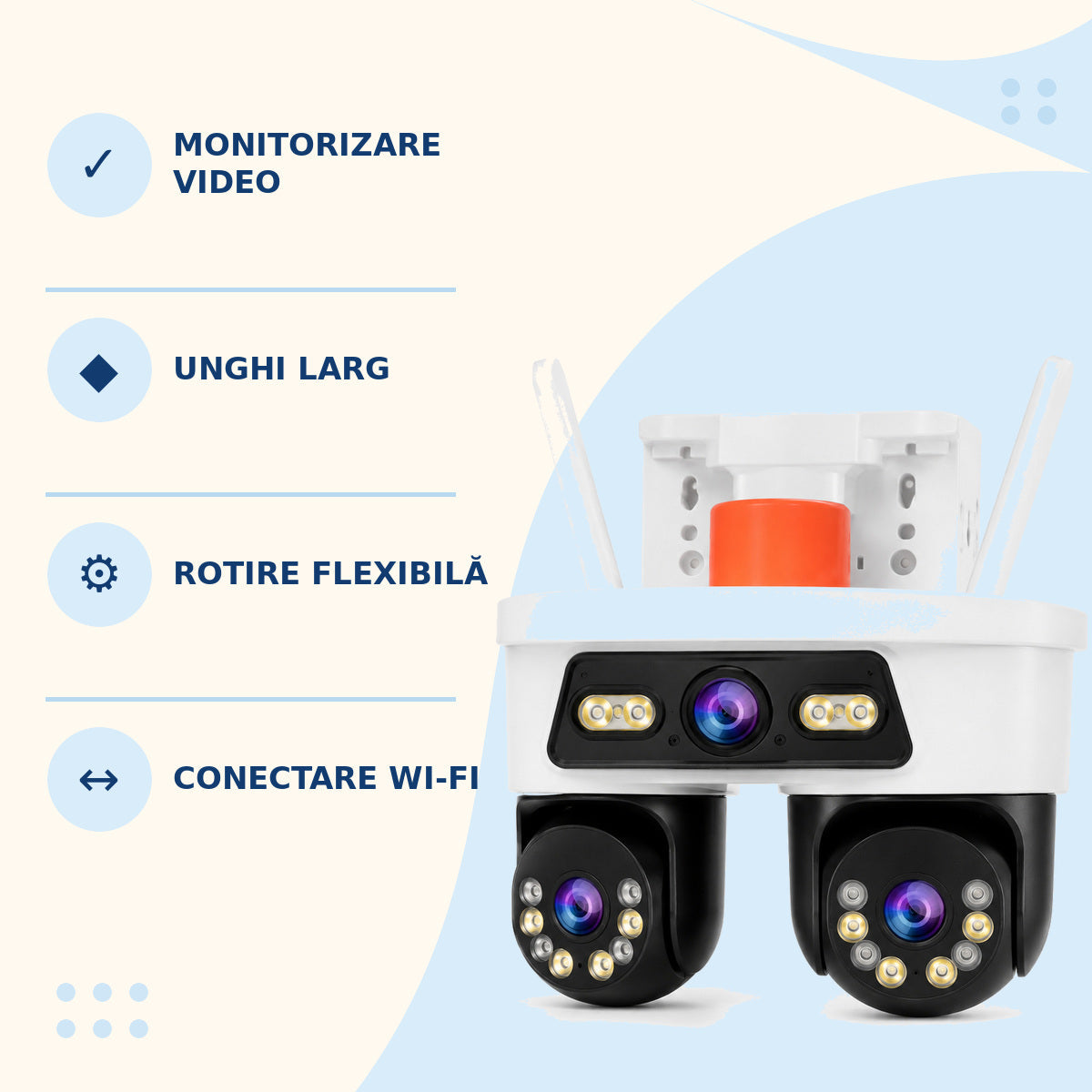Cameră de Supraveghere Exterior Wi-Fi cu 2 Obiective și Rotire, Alb – imagine 3