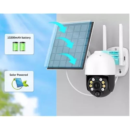 Camera de supraveghere wifi, cu panou solar, 2 antene, o rezolutie de 1080p, acoperire de 350 de grade, alb/negru