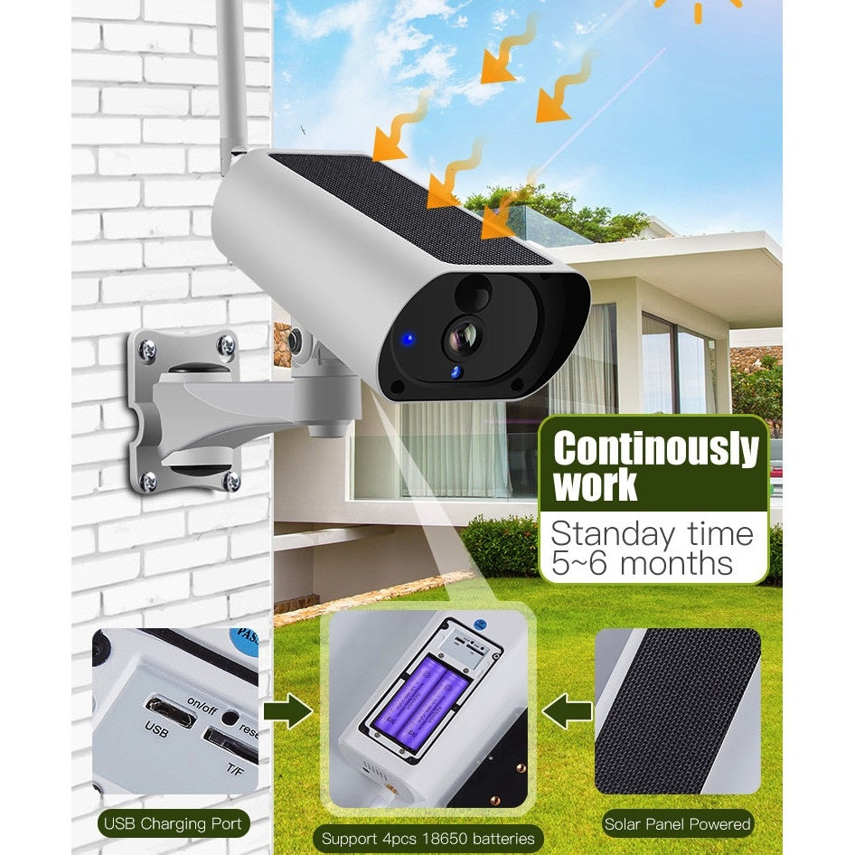 Camera inteligenta PRO, Panou solar, Acumulatori, Full HD 2MP, Wireless, iOS si Android, 4X Zoom, Microfon/ Difuzor, Waterproof IP66, Night Vision