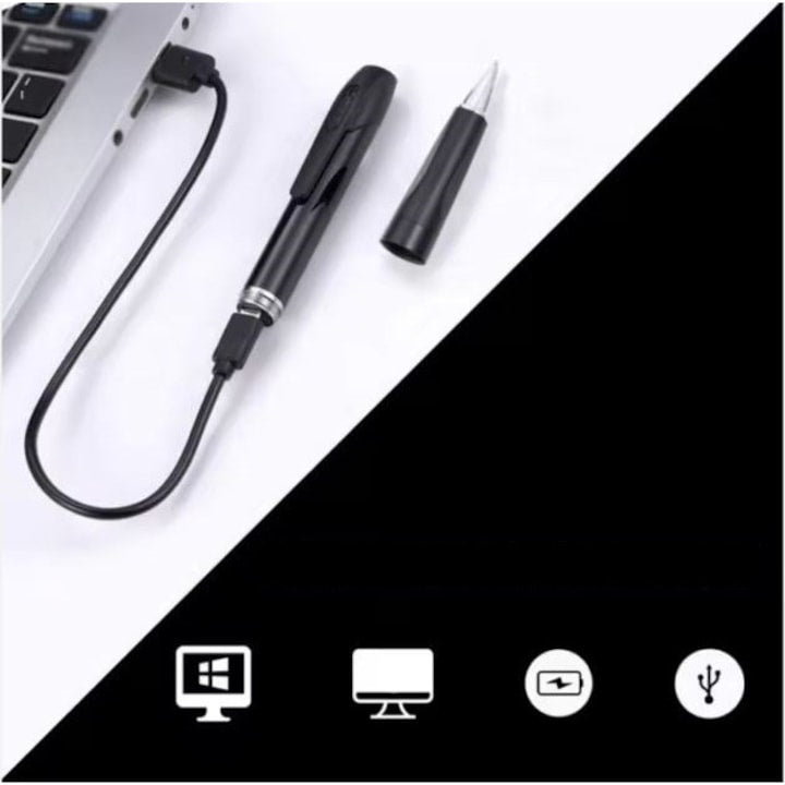 Camera video, tip stilou, Full HD 1080p, 5MP, detectare miscare, IP67, autonomie 150 min, 30 cadre/secunda, discret si elegant, negru