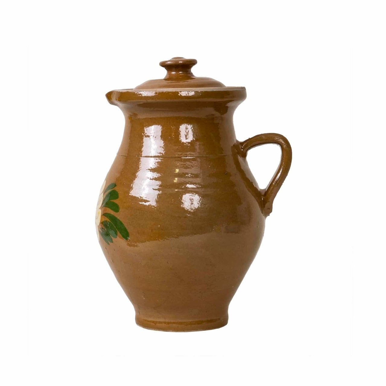 Cana din lut pictata traditional, capacitate 1l, cu capac