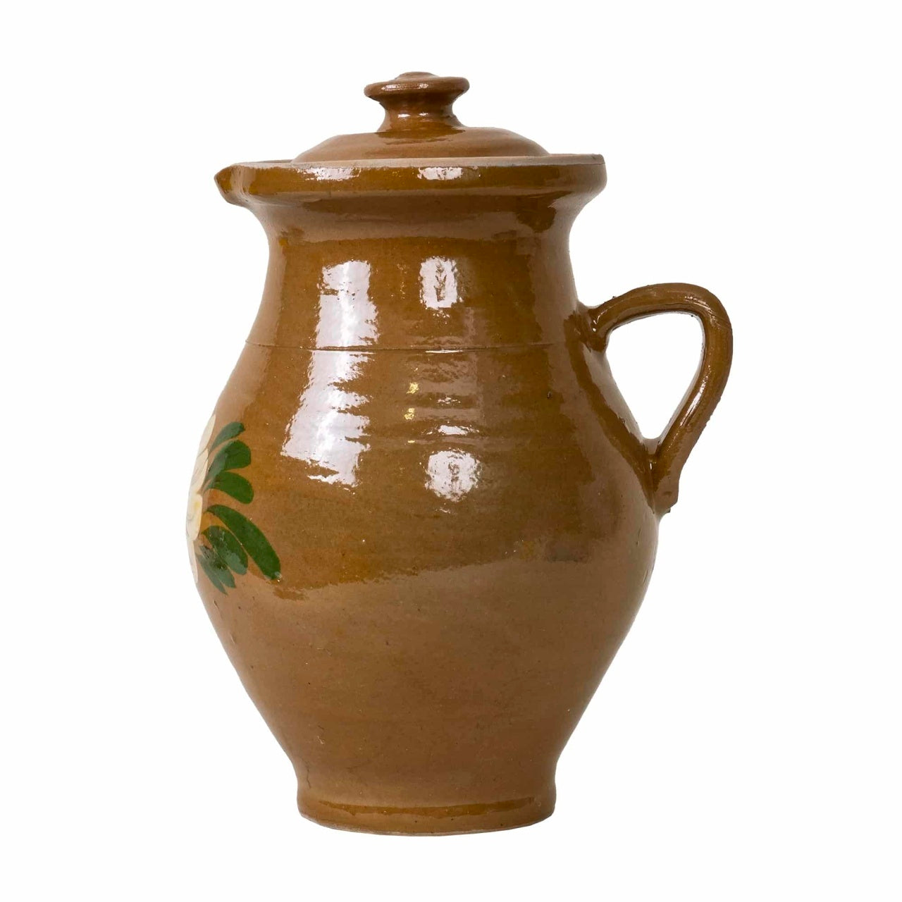 Cana din lut pictata traditional, capacitate 2l, cu capac inclus