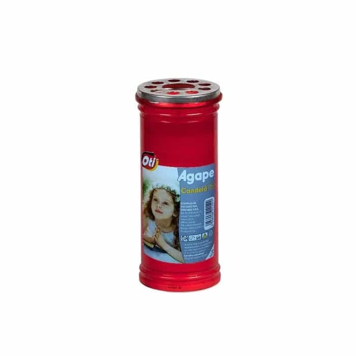 Candela rosie cu capac anti-vant, durata ardere 43h, pentru exterior