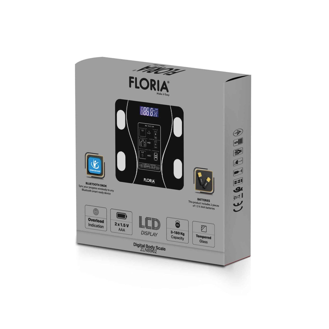Cantar electronic de persoane, capacitate 180kg, sticla, negru, display LED